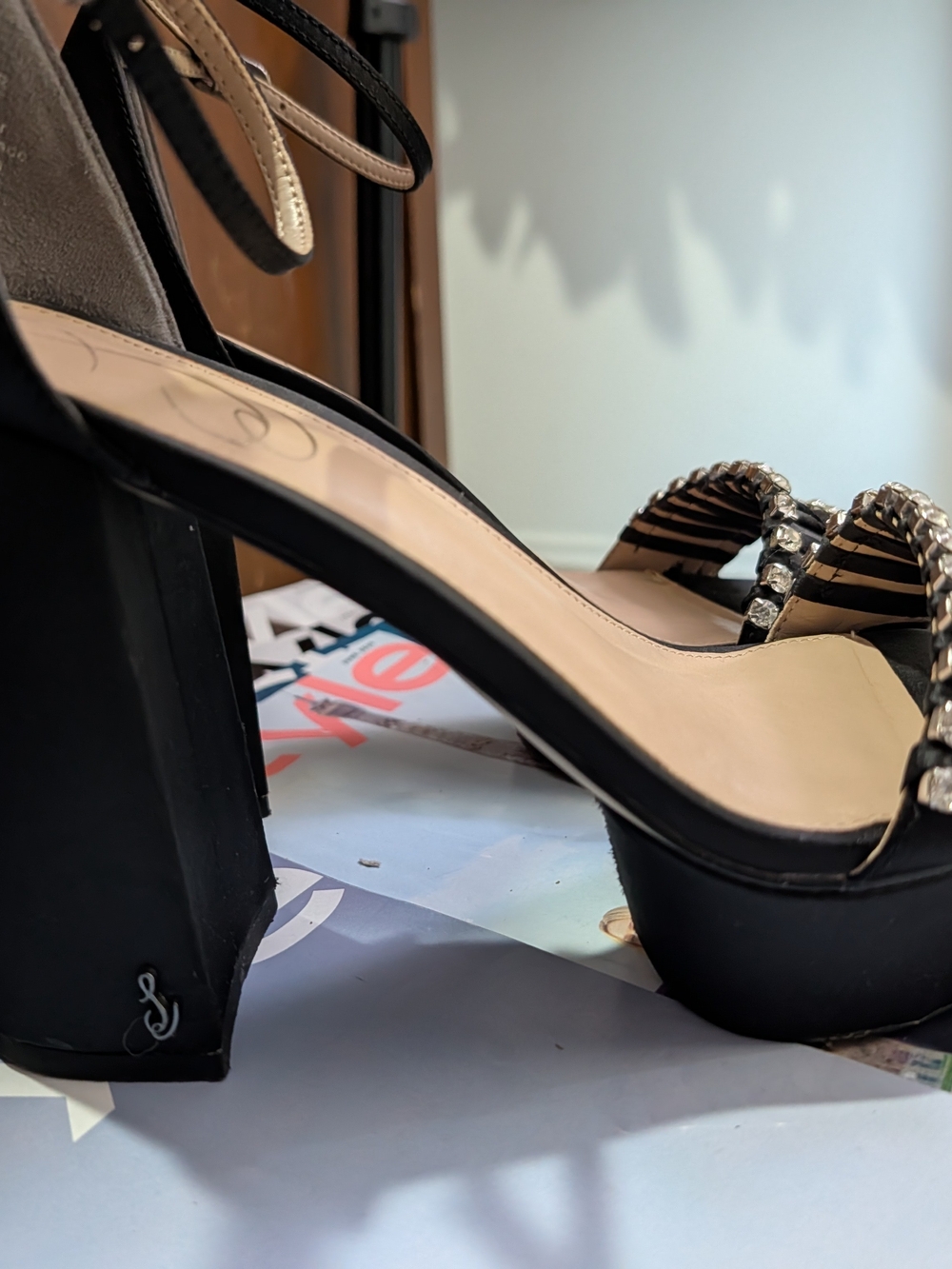 Sam Edelman Black Jeweled Fringe Ankle-Strap Heels - Picture 3 of 6